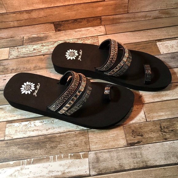 yellow box toe ring sandals